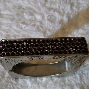 Silver square bracelet w/ amethyst colored stones